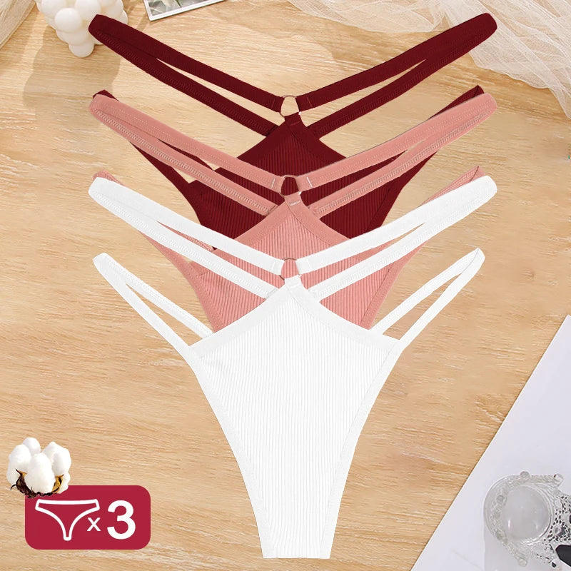 3PCS Calcinhas Cintura Baixa Sexy Elástico Tangas Lingerie Respirável