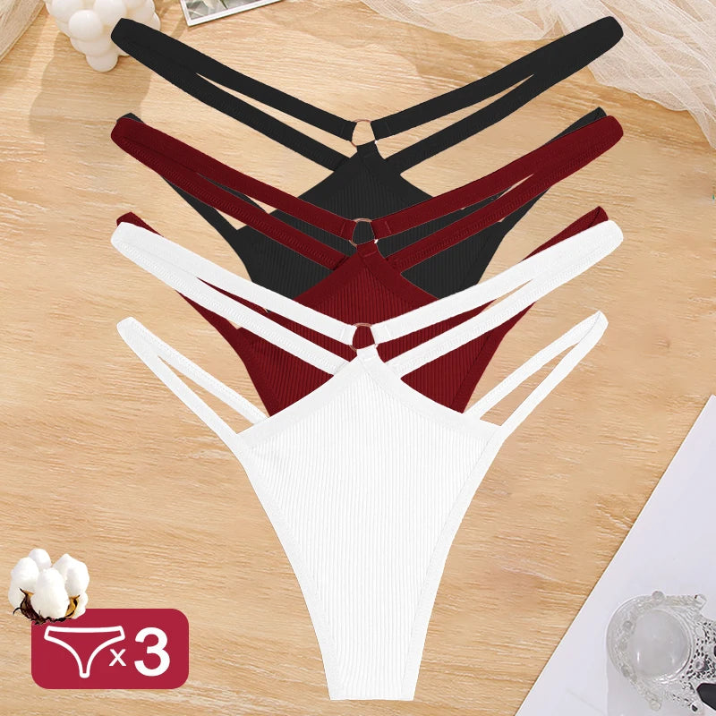 3PCS Calcinhas Cintura Baixa Sexy Elástico Tangas Lingerie Respirável