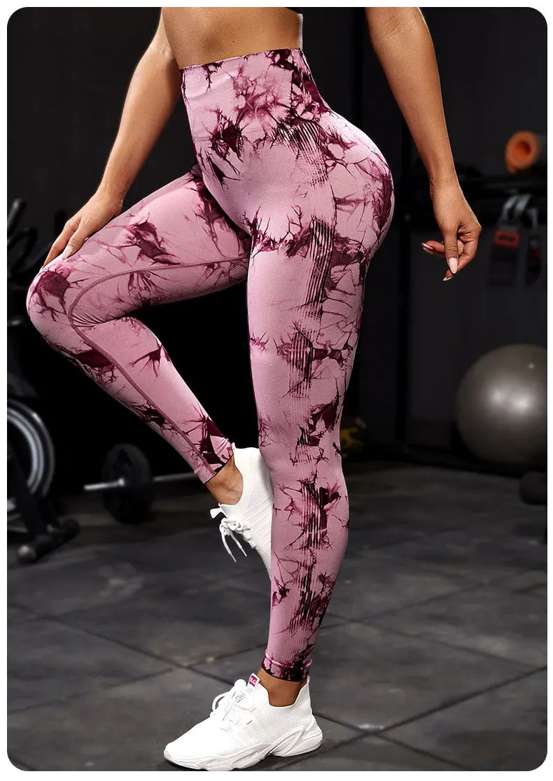 Calças de ioga tie-dye leggings esportivas femininas sem costura cintura  calça feminina fitness treino leggins roupas de ginástica 2025 novo