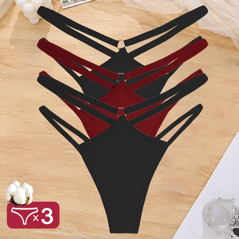 3PCS Calcinhas Cintura Baixa Sexy Elástico Tangas Lingerie Respirável