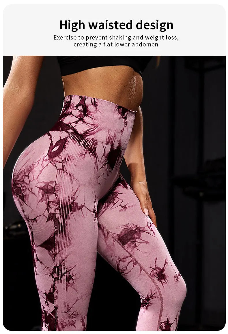 Calças de ioga tie-dye leggings esportivas femininas sem costura cintura  calça feminina fitness treino leggins roupas de ginástica 2025 novo