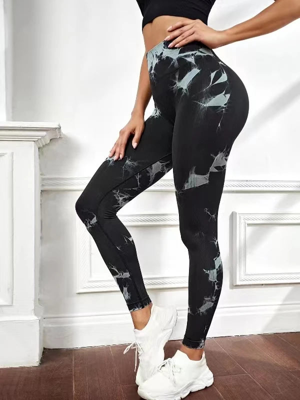 Calças de ioga tie-dye leggings esportivas femininas sem costura cintura  calça feminina fitness treino leggins roupas de ginástica 2025 novo