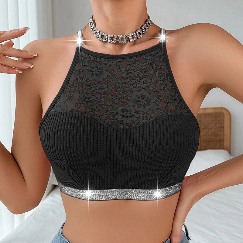 Women Lace Floral Ribbed Camisole Sexy Brassiere Female Underwear Comfortable Backless Bras New Fashion Ladies Lingerie