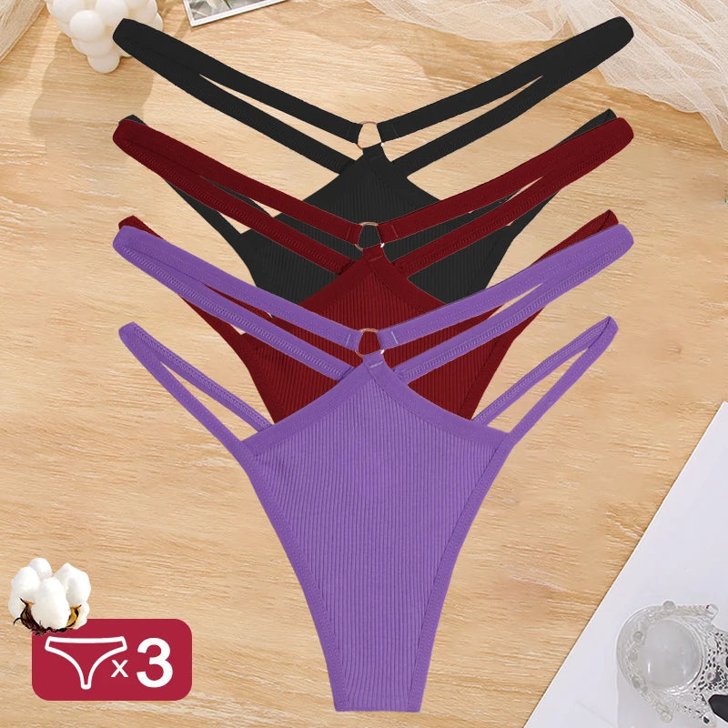 3PCS Calcinhas Cintura Baixa Sexy Elástico Tangas Lingerie Respirável