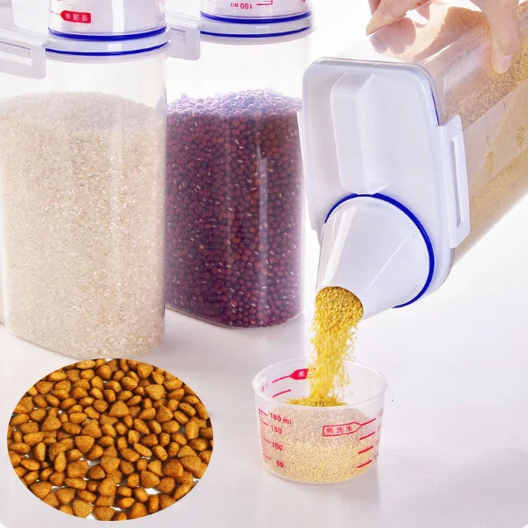 Pet Supplies Cachorro Gato Comida Balde Plástico Tanque De Armazenamento Com Copo De Medição Recipiente À Prova De Umidade Jar Selado Acessórios