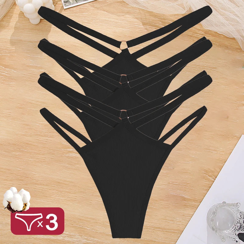 3PCS Calcinhas Cintura Baixa Sexy Elástico Tangas Lingerie Respirável