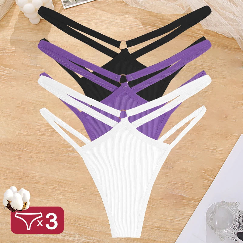 3PCS Calcinhas Cintura Baixa Sexy Elástico Tangas Lingerie Respirável