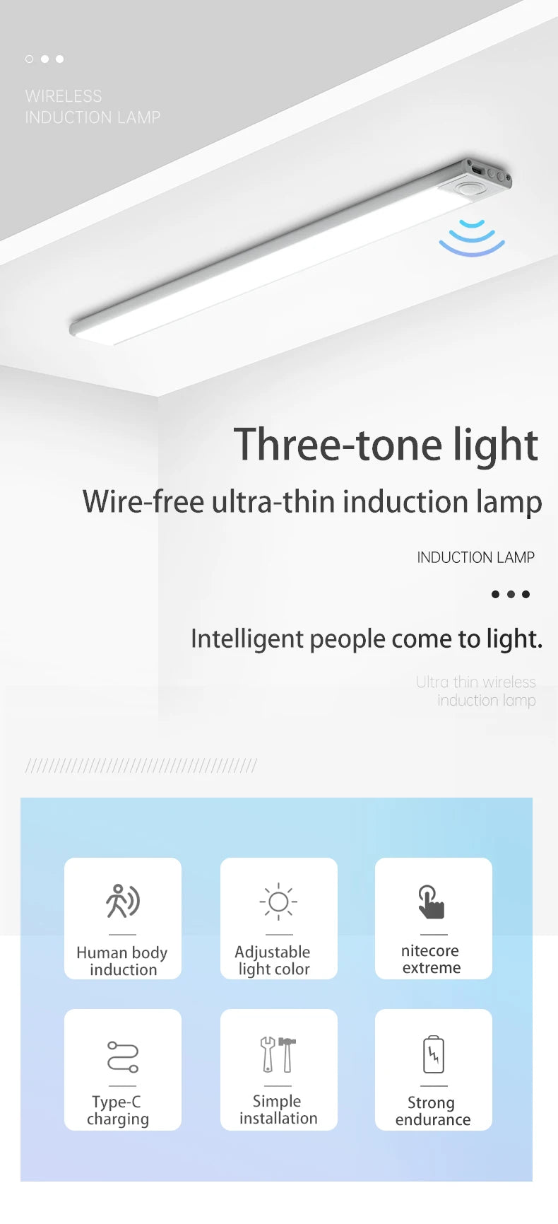 Luz noturna LED com sensor de movimento, sem fio, USB,