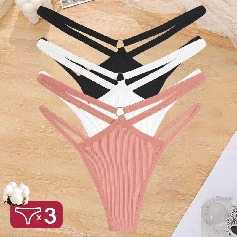 3PCS Calcinhas Cintura Baixa Sexy Elástico Tangas Lingerie Respirável