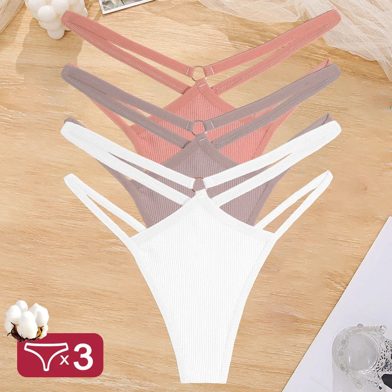 3PCS Calcinhas Cintura Baixa Sexy Elástico Tangas Lingerie Respirável