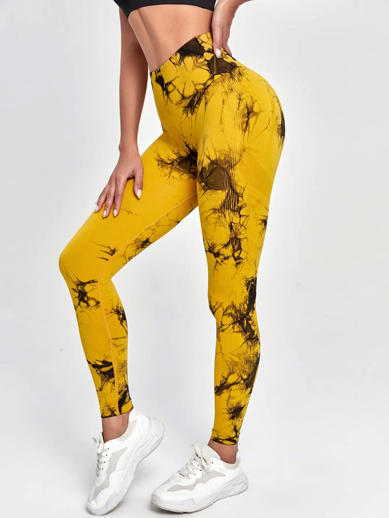 Calças de ioga tie-dye leggings esportivas femininas sem costura cintura  calça feminina fitness treino leggins roupas de ginástica 2025 novo