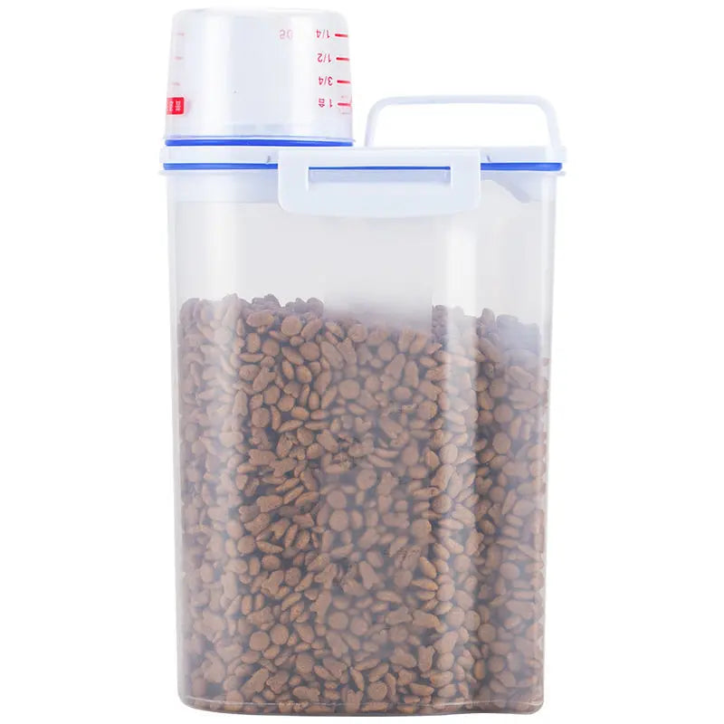 Pet Supplies Cachorro Gato Comida Balde Plástico Tanque De Armazenamento Com Copo De Medição Recipiente À Prova De Umidade Jar Selado Acessórios