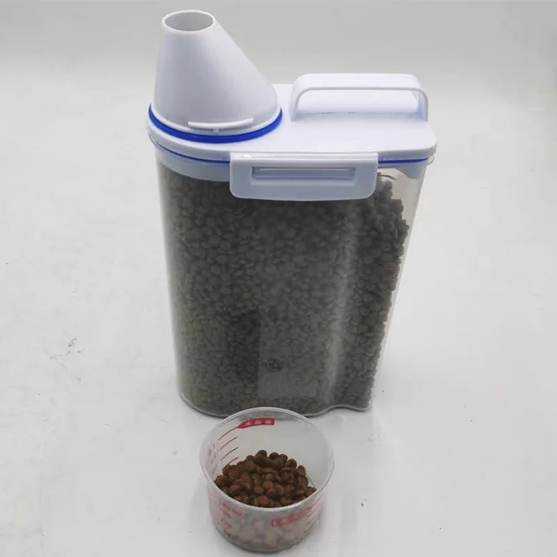 Pet Supplies Cachorro Gato Comida Balde Plástico Tanque De Armazenamento Com Copo De Medição Recipiente À Prova De Umidade Jar Selado Acessórios