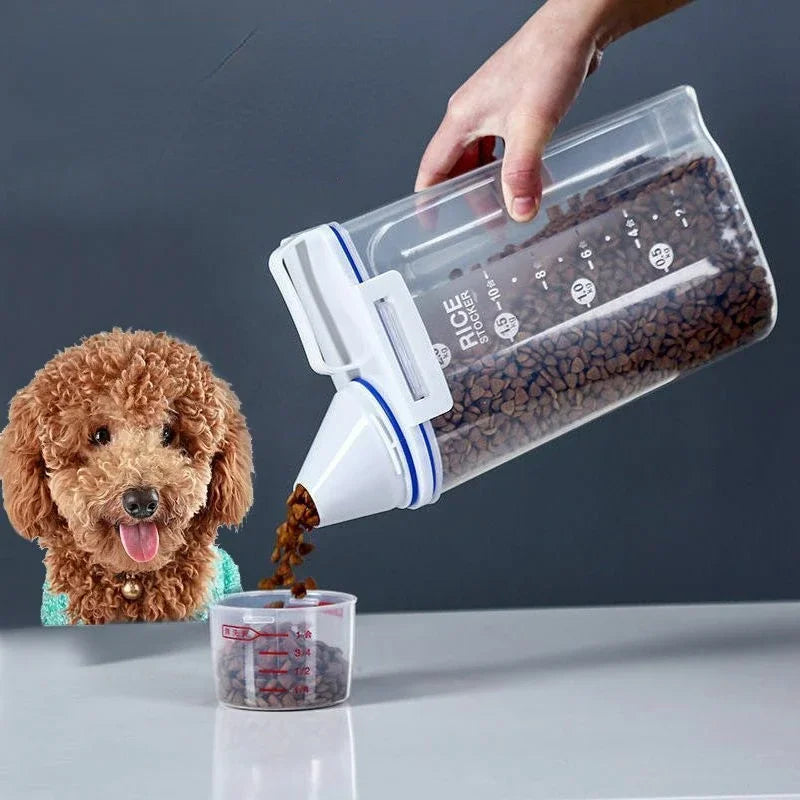 Pet Supplies Cachorro Gato Comida Balde Plástico Tanque De Armazenamento Com Copo De Medição Recipiente À Prova De Umidade Jar Selado Acessórios