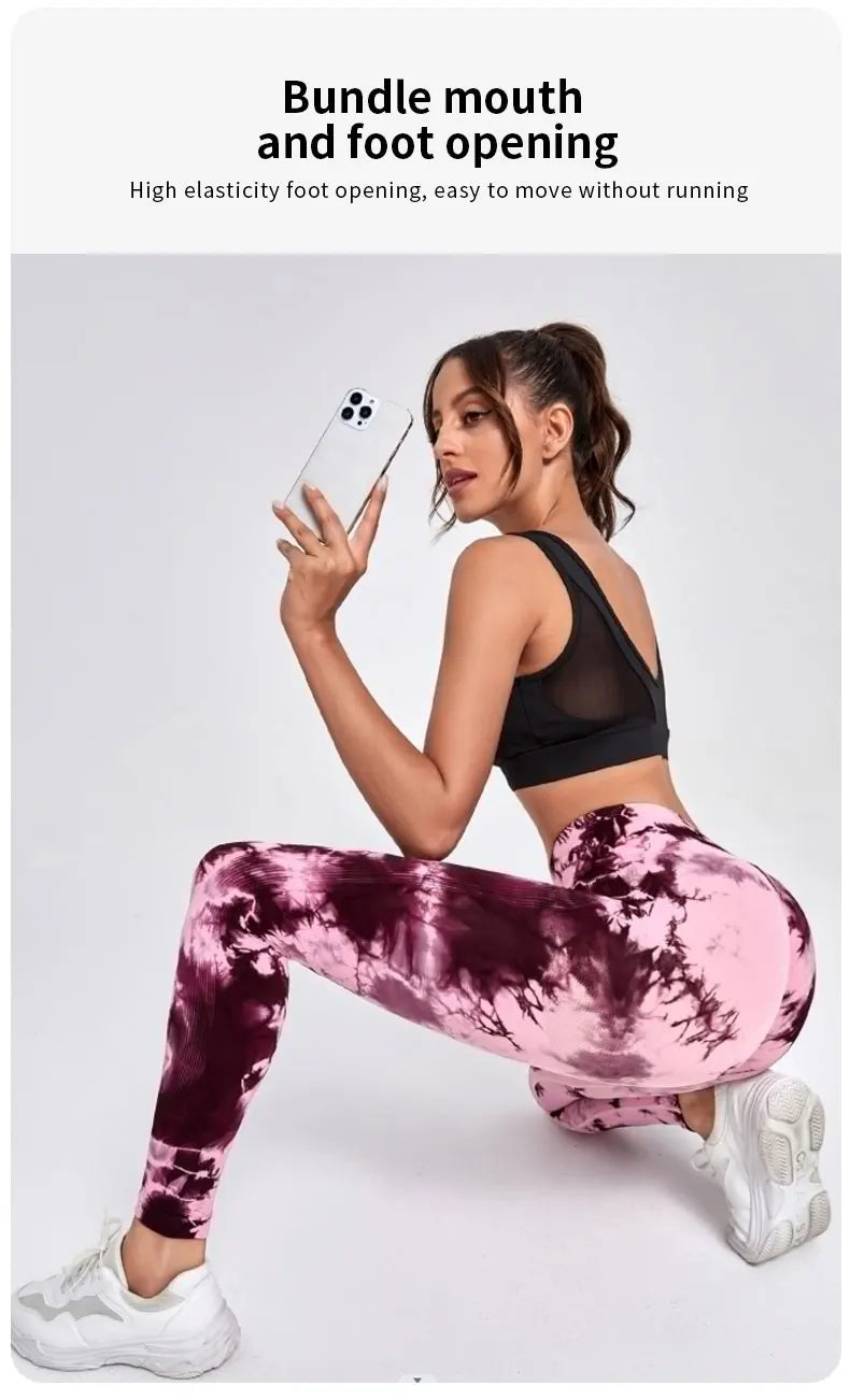 Calças de ioga tie-dye leggings esportivas femininas sem costura cintura  calça feminina fitness treino leggins roupas de ginástica 2025 novo