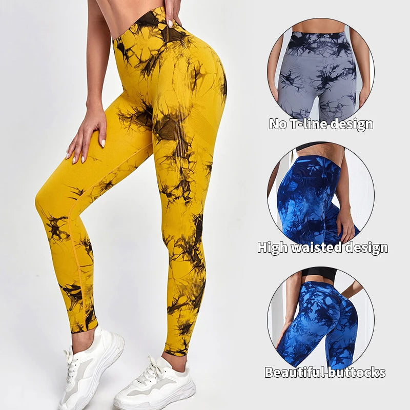 Calças de ioga tie-dye leggings esportivas femininas sem costura cintura  calça feminina fitness treino leggins roupas de ginástica 2025 novo